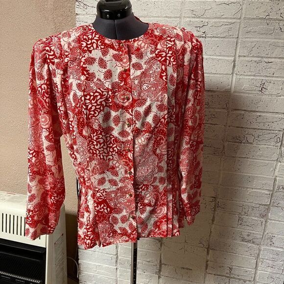 Vintage Argenti Boutique Red/White Pleated Blouse - Picture 2 of 12